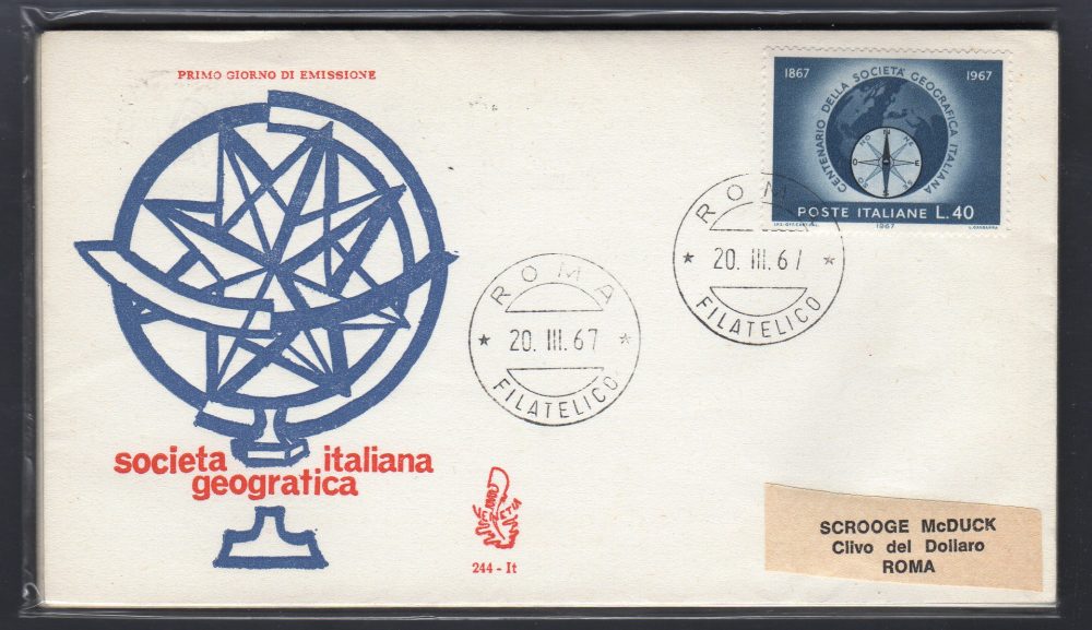 Italia FDC Venetia 1967 Soc. Geografica  viaggiata  per l'Italia 733