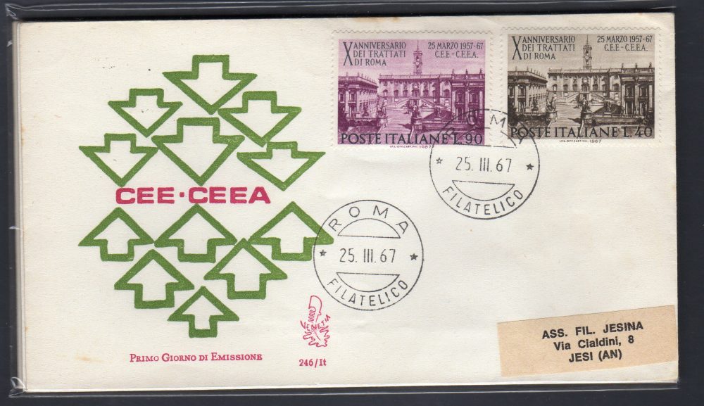 Italia FDC Venetia 1967 Trattati di Roma  viaggiata  per l'Italia