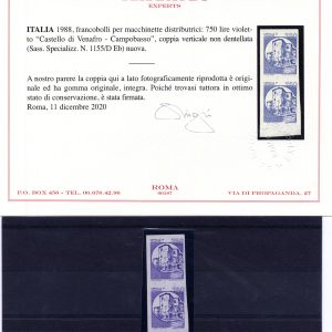 Castelli Lire 750 macchinette varietà coppia verticale non dentellata