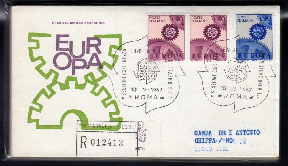 Italia FDC Venetia 1967 Europa Coppia + singolo viaggiata Racc. per l'Italia