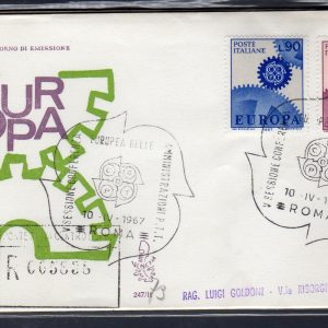 Italia FDC Venetia 1967 Europa  viaggiata Racc. per l'Italia