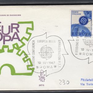 Italia FDC Venetia 1967 Europa  viaggiata  per l'Italia