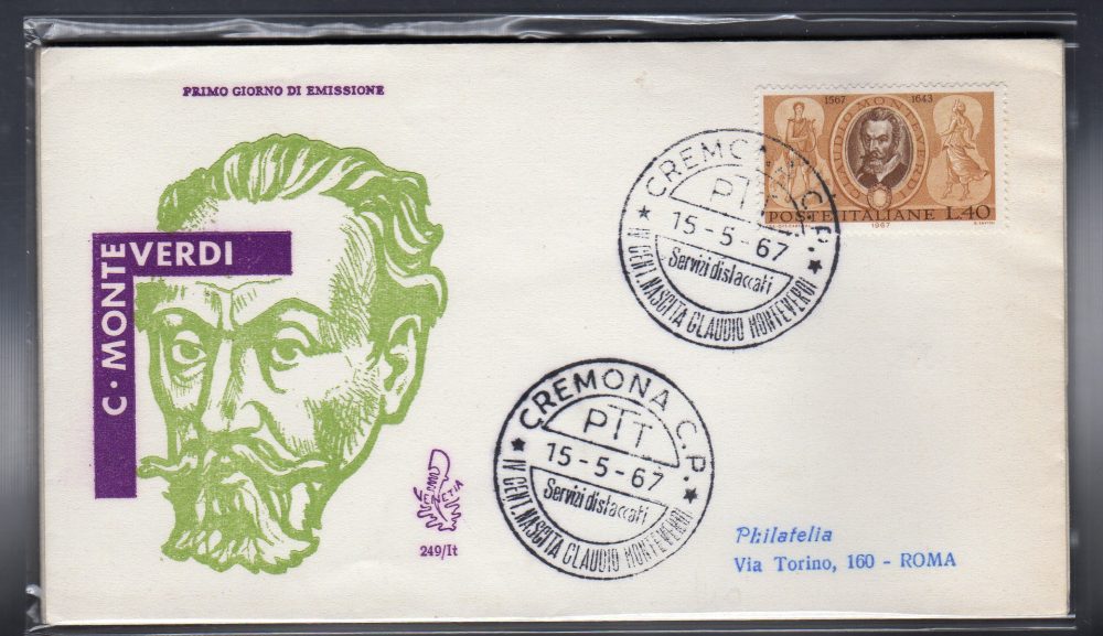 Italia FDC Venetia 1967 Monteverdi  viaggiata  per l'Italia 755