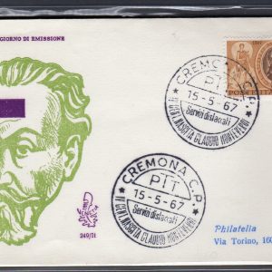 Italia FDC Venetia 1967 Monteverdi  viaggiata  per l'Italia 755