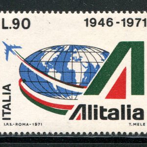 Alitalia Lire 90 varietà verde spostato in alto