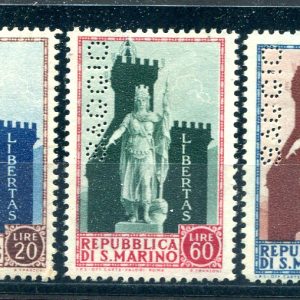 Statua della Libertà serie di tre valori con perforazione Saggio