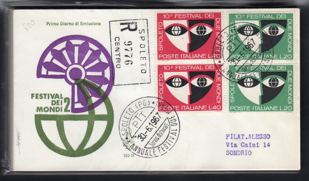 Italia FDC Venetia 1967 Festival Spoleto coppia viaggiata  per l'Italia