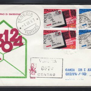 Italia FDC Venetia 1967 C.A.P. coppia viaggiata Racc. per l'Italia