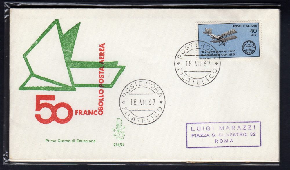 Italia FDC Venetia 1967 50° Posta Aerea  viaggiata  per l'Italia