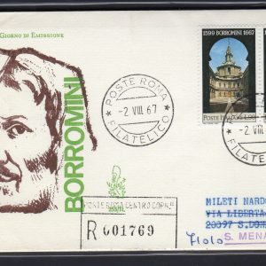 Italia FDC Venetia 1967 Borromini coppia viaggiata Racc. per l'Italia