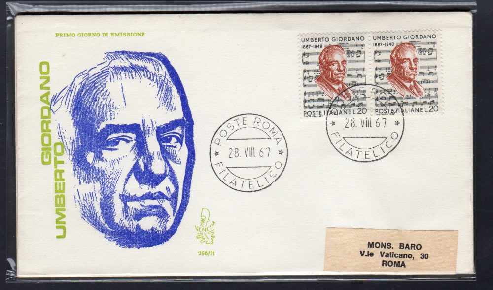 Italia FDC Venetia 1967 Giordano coppia viaggiata  per l'Italia