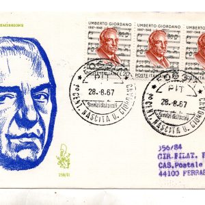 Italia FDC Venetia 1967 Giordano striscia di tre viaggiata  per l'Italia