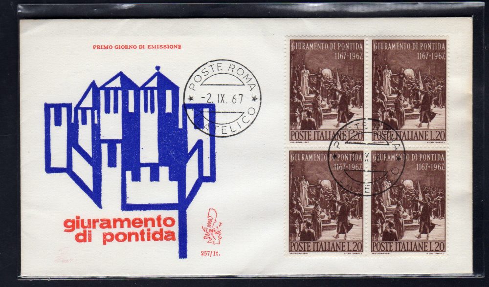 Italia FDC Venetia 1967 Pontida quartina non viaggiata