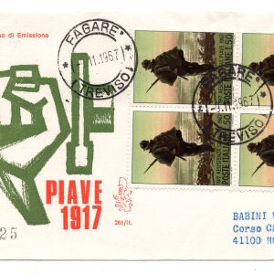 Italia FDC Venetia 1967 Piave quartina viaggiata Racc. per l'Italia