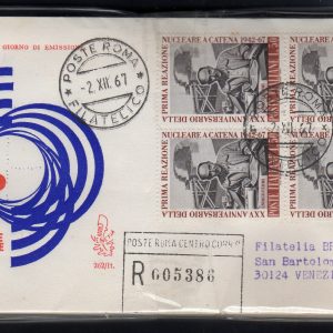 Italia FDC Venetia 1967 Reazione Nucleare quartina viaggiata Racc. per l'Italia