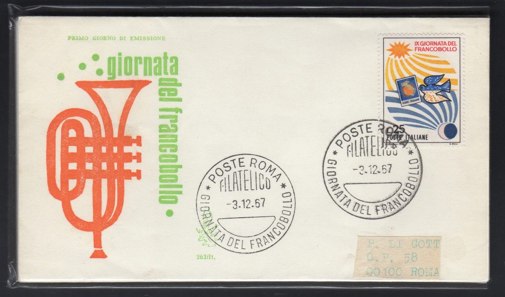 Italia FDC Venetia 1967 Gior. Francobollo  viaggiata  per l'Italia