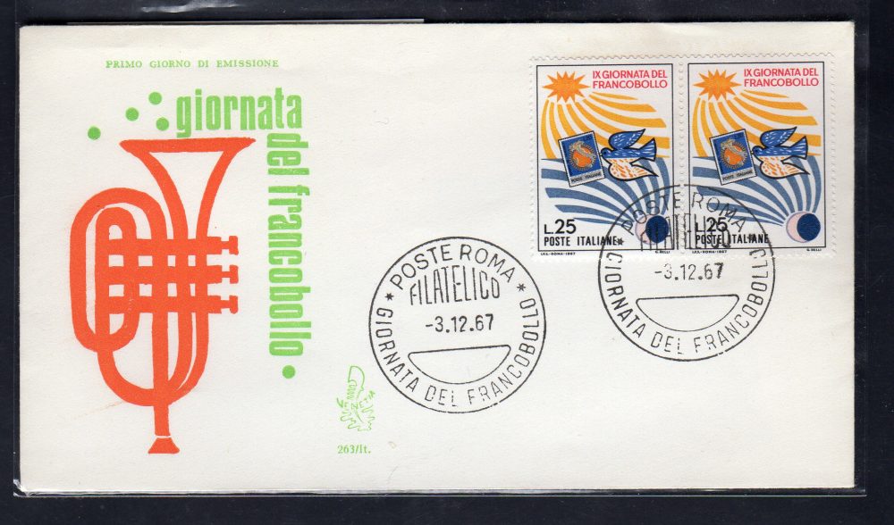 Italia FDC Venetia 1967 Gior. Francobollo coppia non viaggiata