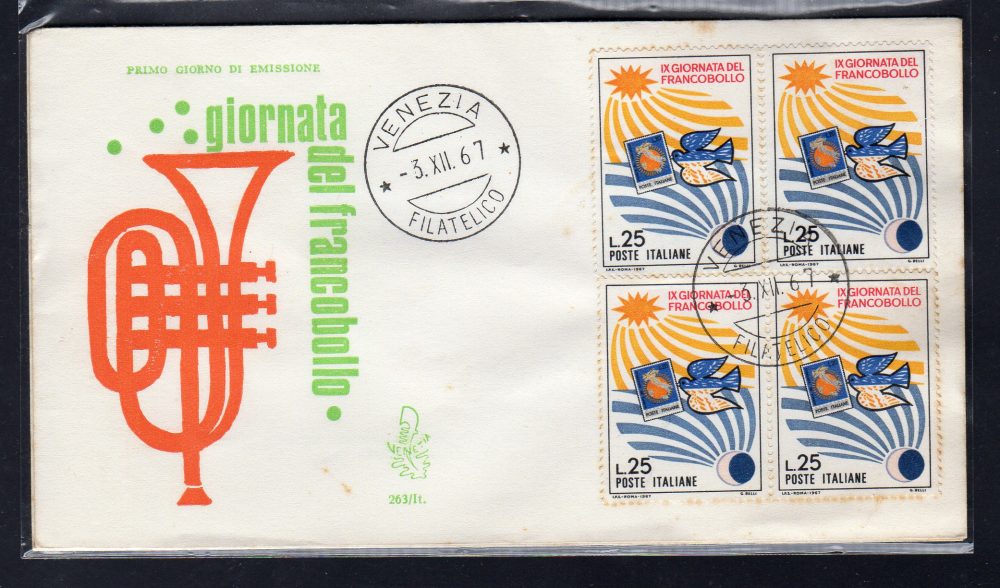 Italia FDC Venetia 1967 Gior. Francobollo Due coppie non viaggiata