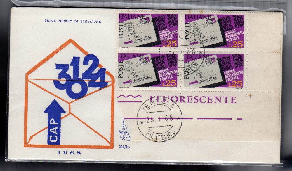 Italia FDC Venetia 1968 C.A.P. quartina non viaggiata