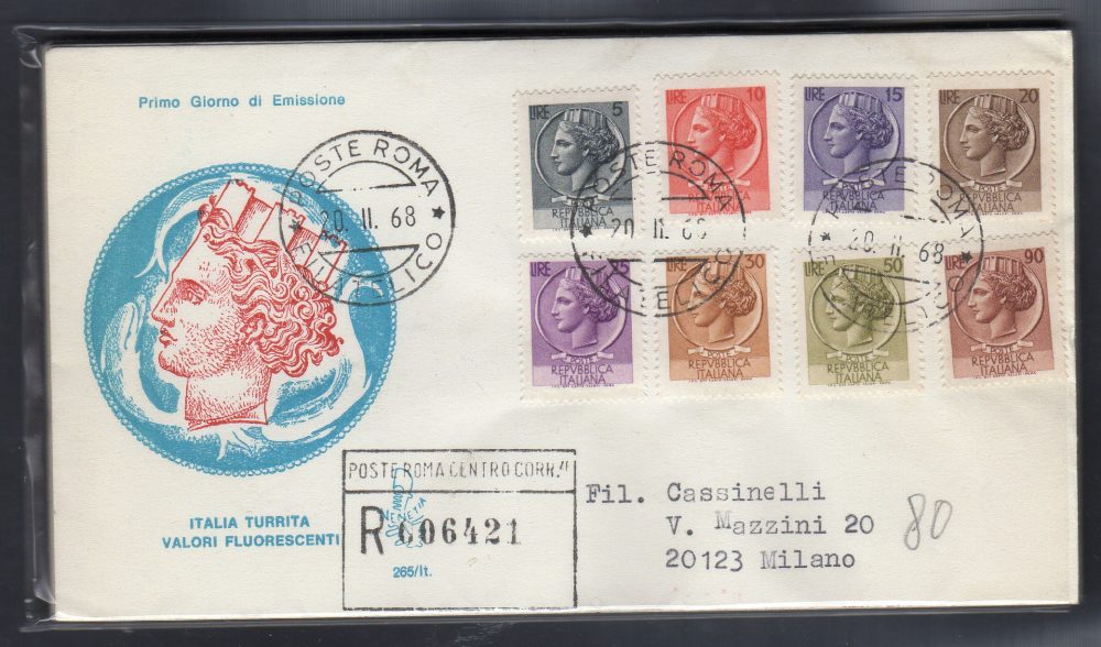 Italia FDC Venetia 1968 Siracusana 8 Val.  viaggiata Racc. per l'Italia