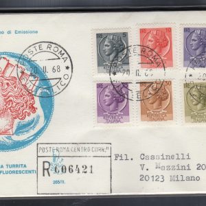 Italia FDC Venetia 1968 Siracusana 8 Val.  viaggiata Racc. per l'Italia