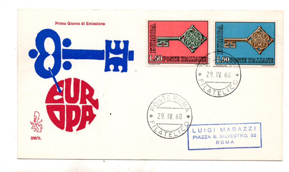 Italia FDC Venetia 1968 Europa  viaggiata  per l'Italia