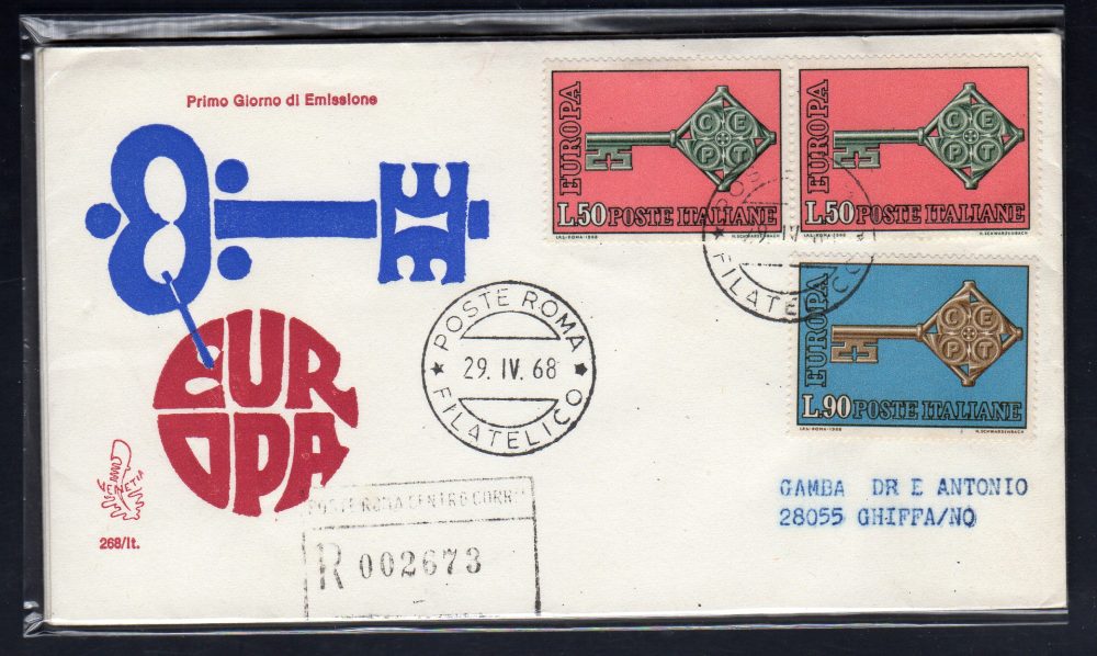 Italia FDC Venetia 1968 Europa  viaggiata Racc. per l'Italia 828