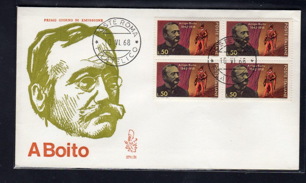 Italia FDC Venetia 1968 Boito quartina non viaggiata