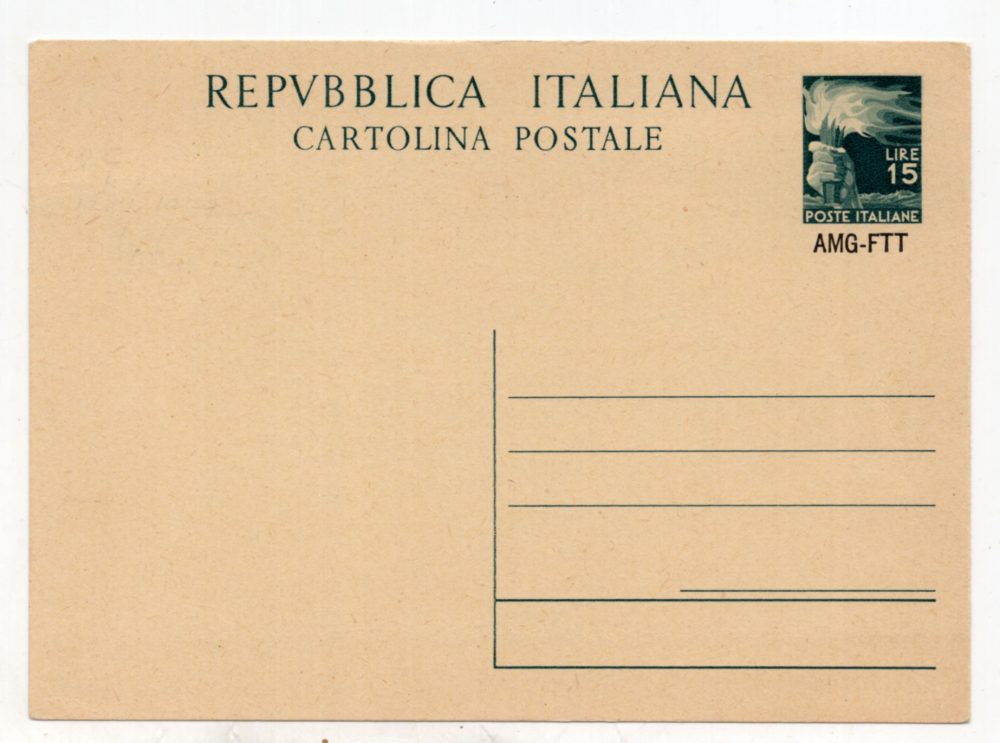 Trieste A - C.P. Lire 15 "Democratica" n. C 13 soprastampa sotto il francobollo