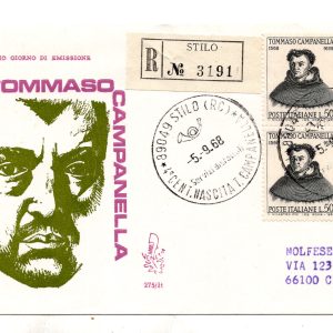 Italia FDC Venetia 1968 Campanella quartina viaggiata Racc. per l'Italia