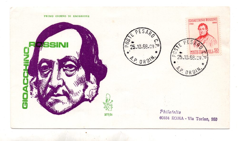 Italia FDC Venetia 1968 Rossini  viaggiata  per l'Italia