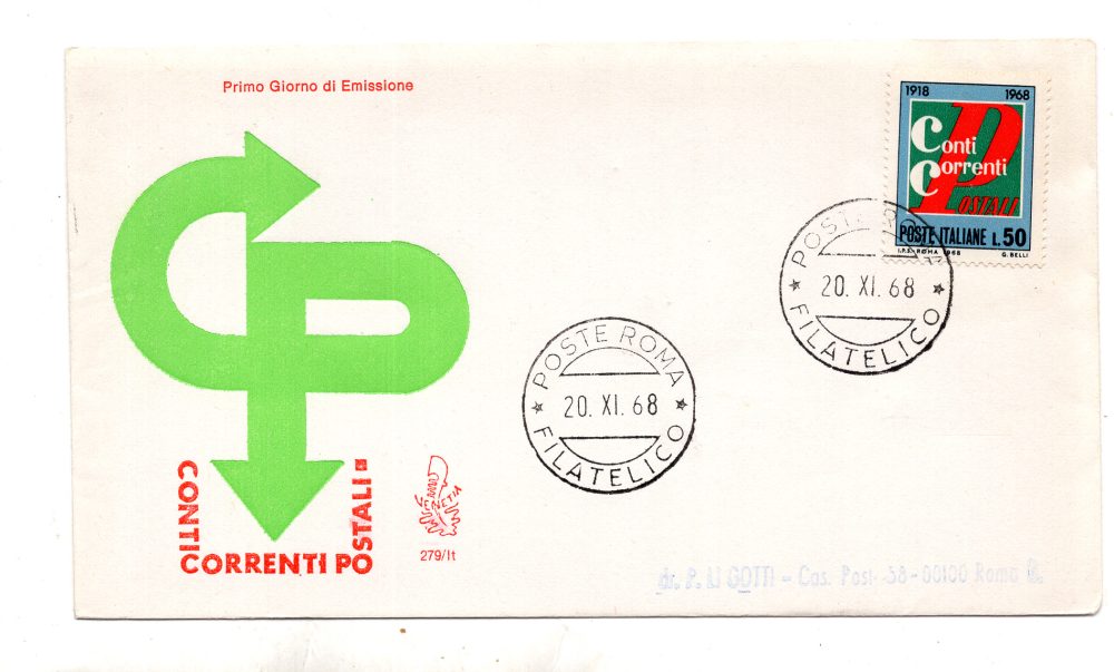 Italia FDC Venetia 1968 Conti Correnti  viaggiata  per l'Italia