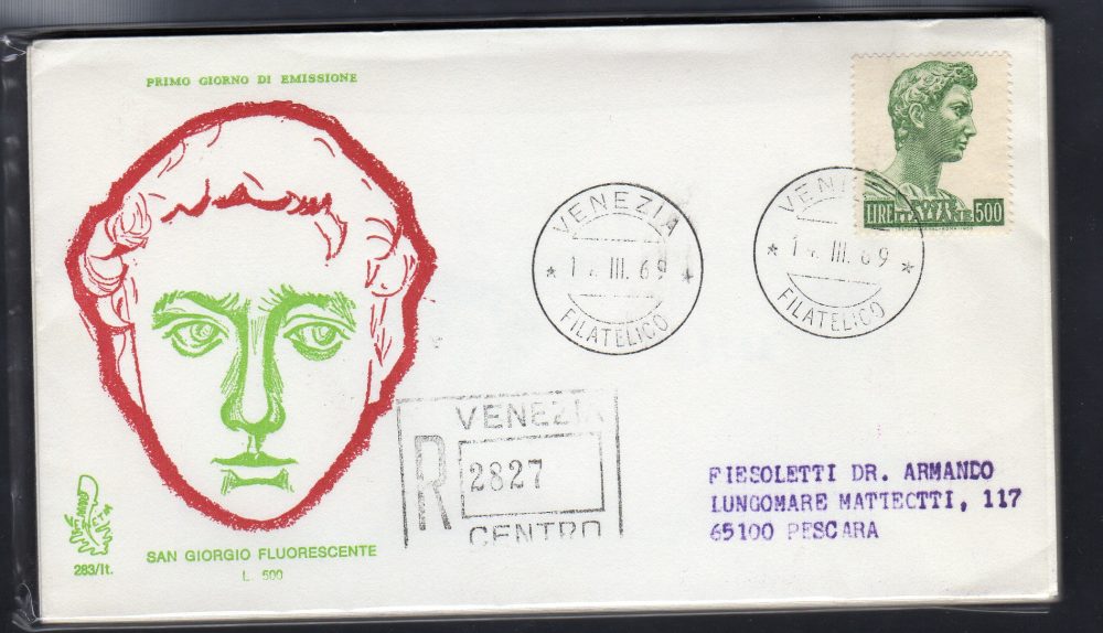 Italia FDC Venetia 1969 San Giorgio 500  viaggiata Racc. per l'Italia