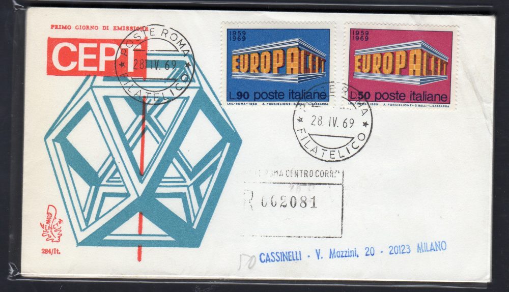 Italia FDC Venetia 1969 Europa  viaggiata Racc. per l'Italia