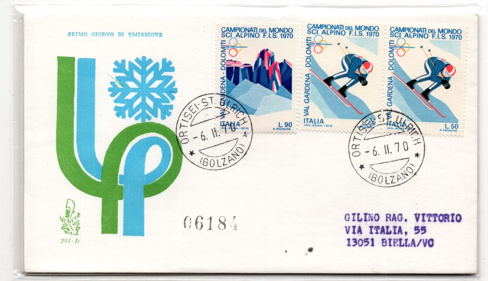 Italia FDC Venetia 1970 Sci Alpino  viaggiata Racc. per l'Italia 894