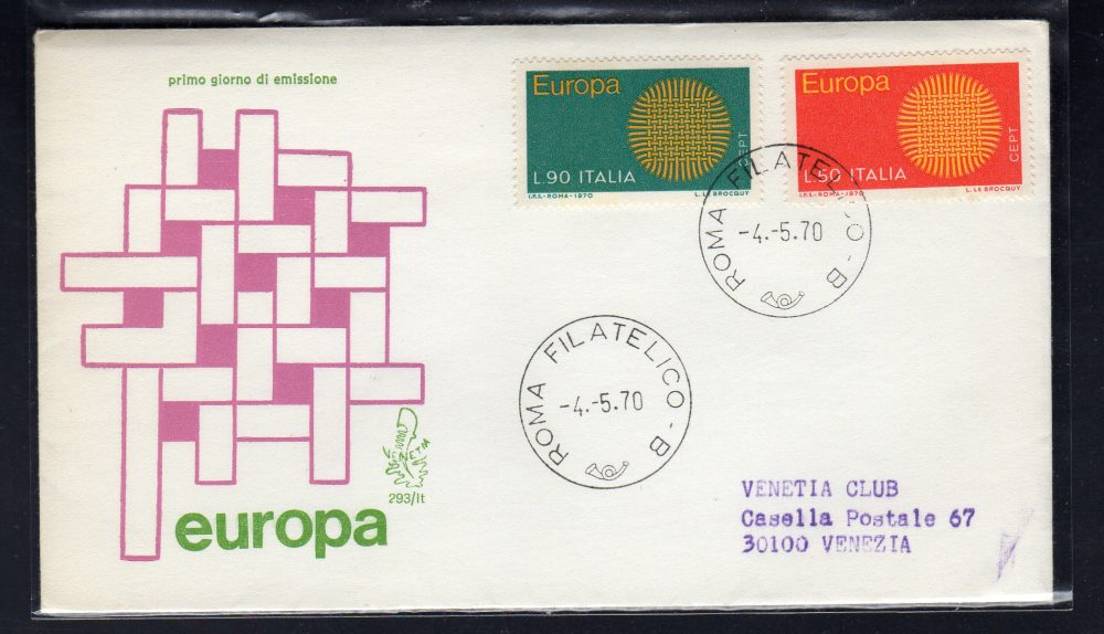 Italia FDC Venetia 1970 Europa  viaggiata  per l'Italia