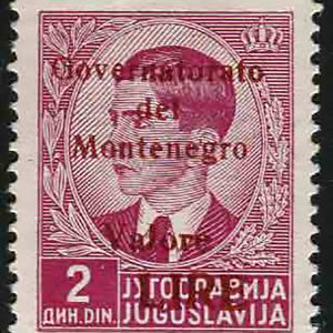Montenegro - 2 Lire su 2 d. soprastampa rossa