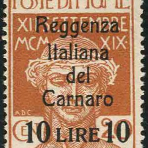 Fiume - Reggenza del Carnaro Lire 10 su Cent. 20 - ottimo