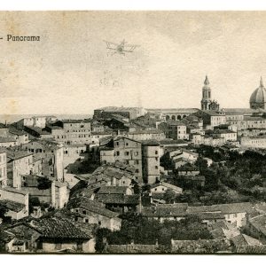 Loreto - Cartolina panoramica con velivolo in volo