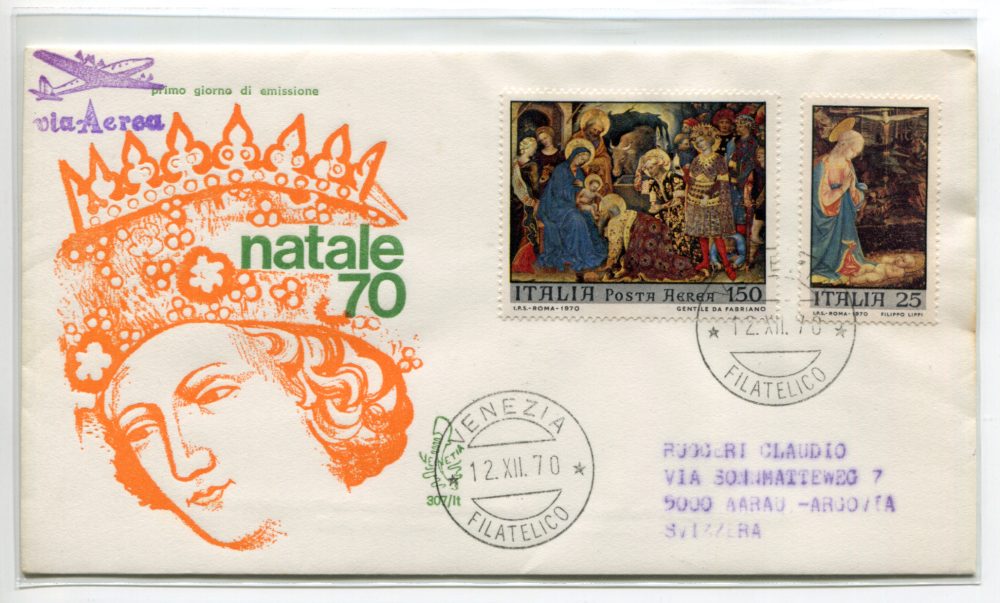 Italia FDC Venetia 1970 Natale  viaggiata Racc. per l'estero