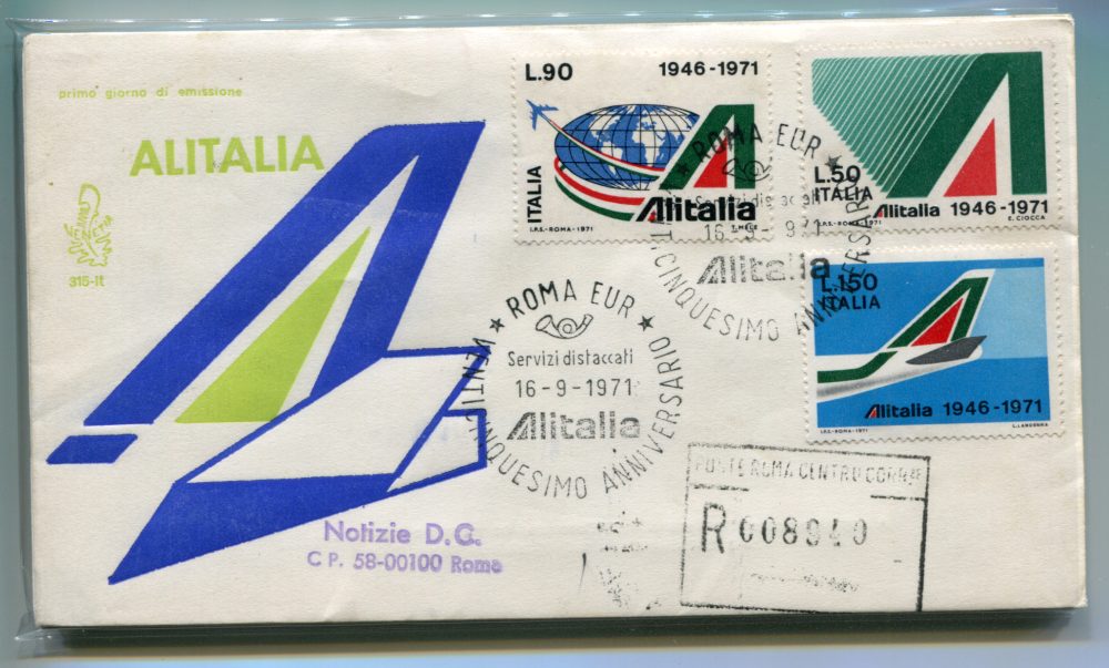 Italia FDC Venetia 1971 Alitalia  viaggiata Racc. per l'Italia