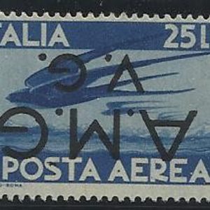 AMG. VG. - Posta Aerea Lire 25 varietà soprastampa capovolta