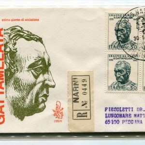 Italia FDC Venetia 1970 Erasmo da Narni quartina viaggiata Racc. per l'Italia