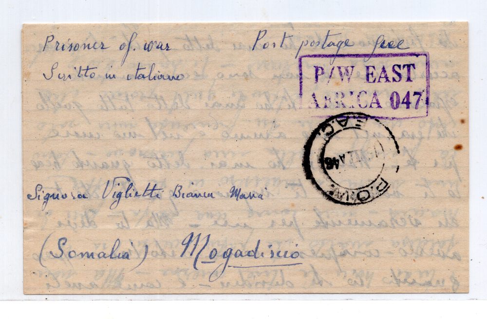 Lettera di prigioniero di guerra Campo 356 rettangolo "P/W EAST Africa 042