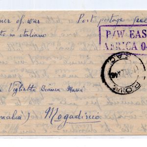 Lettera di prigioniero di guerra Campo 356 rettangolo "P/W EAST Africa 042