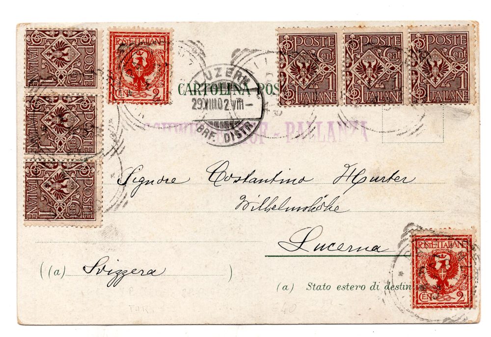 Floreale Cent. 1 sei esemplari su cartolina illustrata per la Svizzera