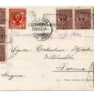 Floreale Cent. 1 sei esemplari su cartolina illustrata per la Svizzera