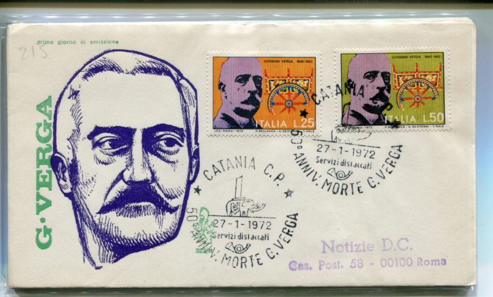 Italia FDC Venetia 1972 Verga  viaggiata  per l'Italia