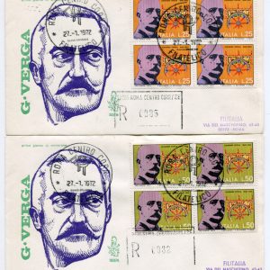 Italia FDC Venetia 1972 Verga quartina viaggiata Racc. per l'Italia