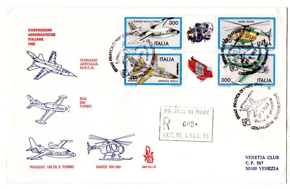 Italia 1982 Costruzioni aeronautiche blocco su FDC venetia viaggiato